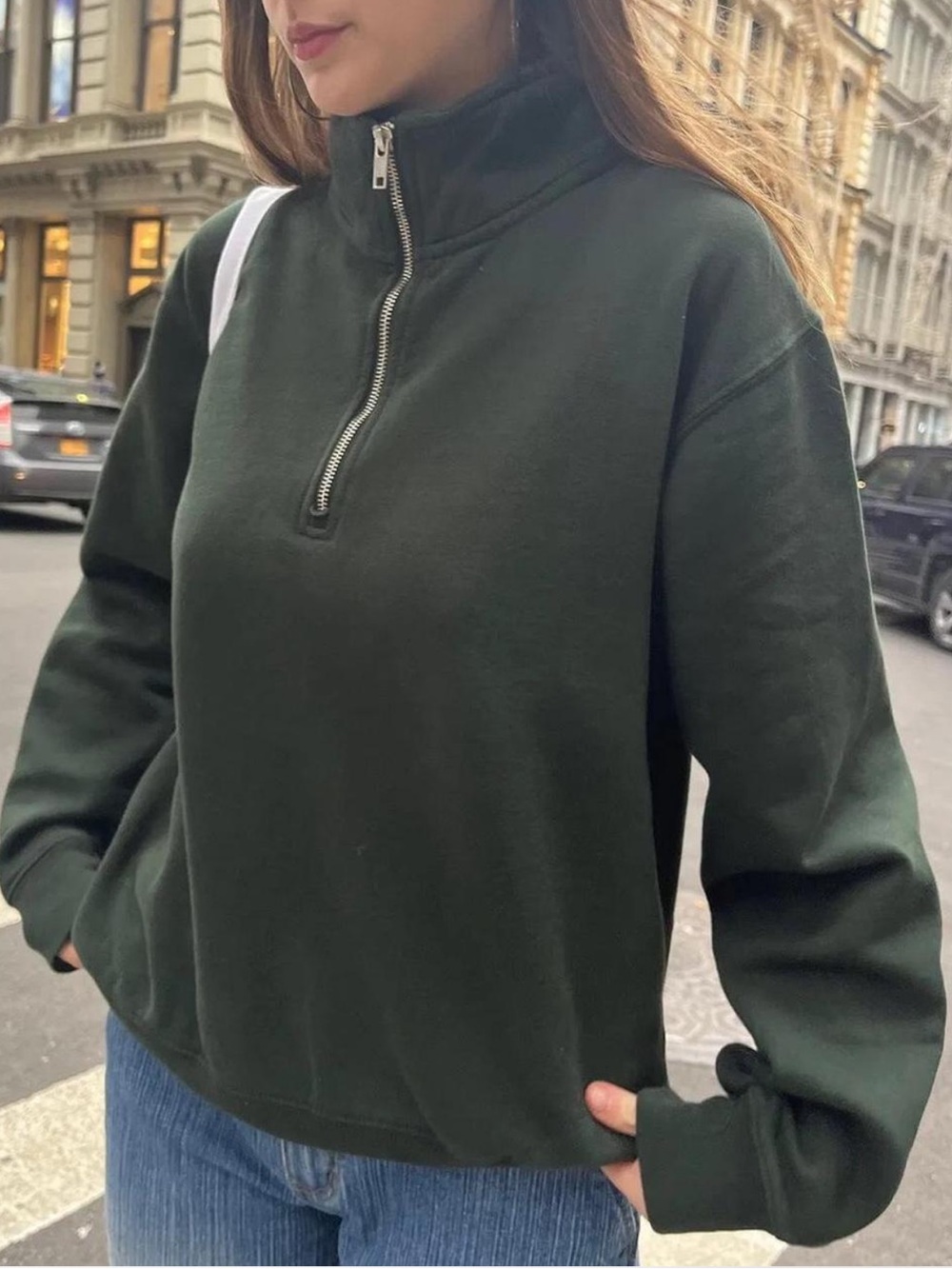 Brandy Melville green quarter zip sweatshirt